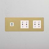 Triple USB 30W & 4x Bipasso Module - Antique Brass White