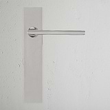 Clayton Long Plate Sprung Door Handle Polished Nickel Finish on White Background Front Facing