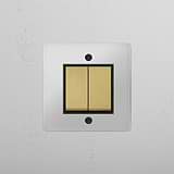 Stylish Single Rocker Switch with 2 Positions in Clear Antique Brass Black on White Background