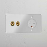 Double 2x Toggle & Danish Module Round - Clear Antique Brass White 