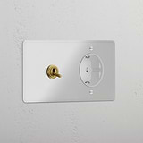 Double Toggle & Schuko Module Round - Clear Antique Brass White 