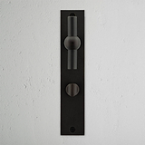 Harper T-Bar Long Plate Sprung Door Handle & Thumbturn Bronze Finish on White Background right Facing Front View