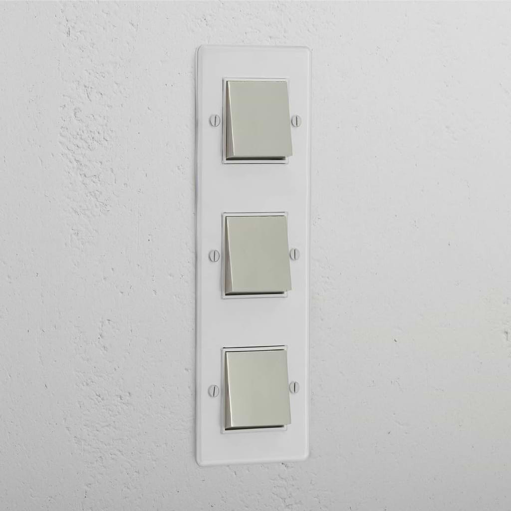 Triple 3x Vertical Rocker Switch | Clear Polished Nickel White ...