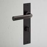 Apsley Long Plate Sprung Door Handle & Thumbturn Bronze Finish on White Background at an Angle