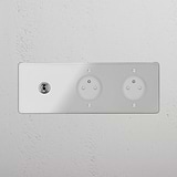 Triple Toggle & 2x French Module Round - Clear Polished Nickel White 