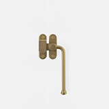 Right Southbank External Casement Window Handle Antique Brass Finish on White Background Front Facing