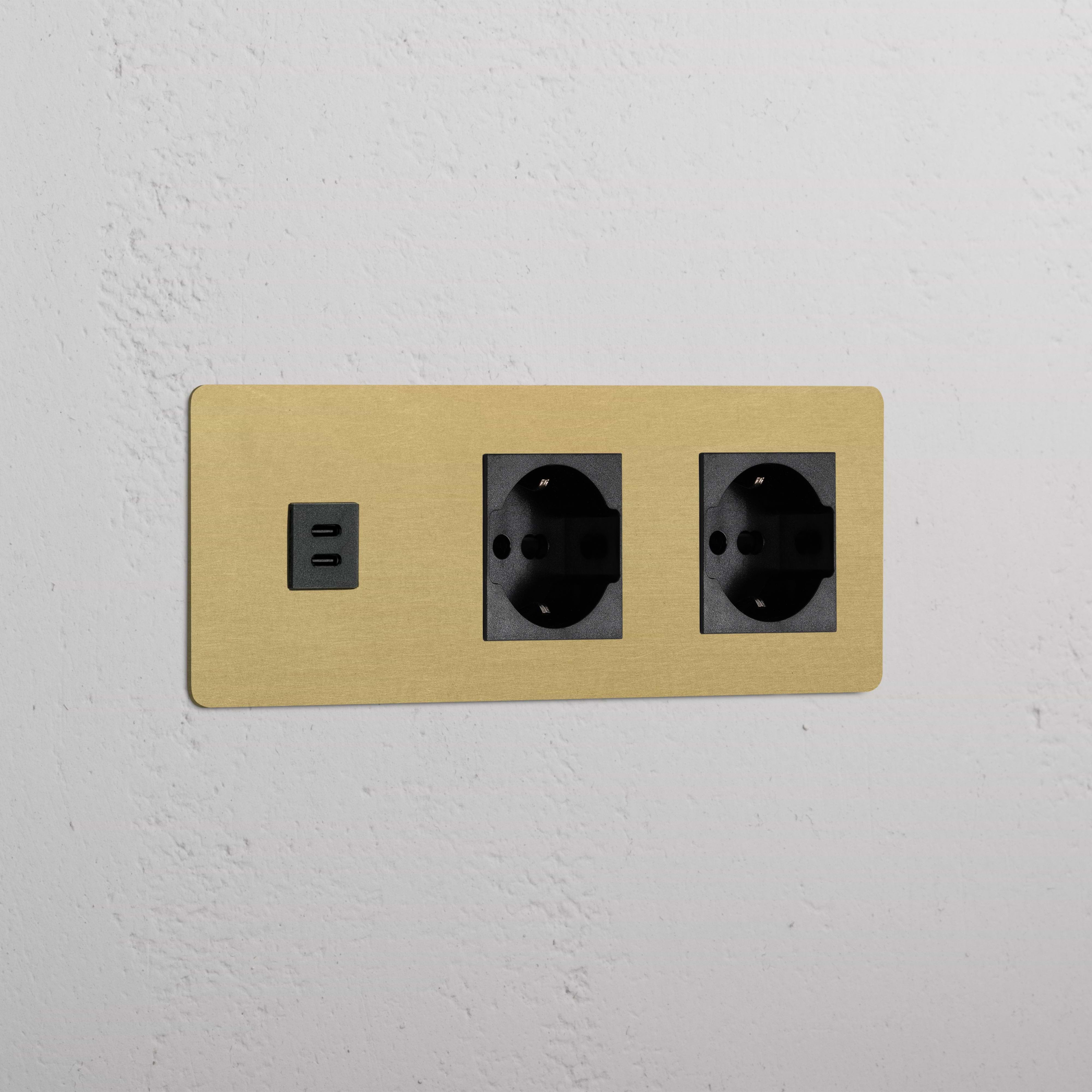 Triple USB 30W & 2x Schuko/Bipasso Module - Antique Brass Black