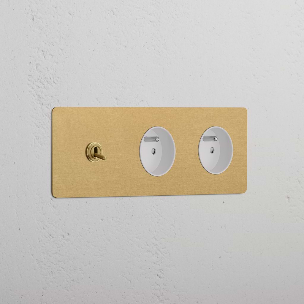 Triple Toggle & 2x French Module Round - Antique Brass White 