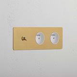 Triple Toggle & 2x French Module Round - Antique Brass White 