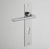 Clayton Long Plate Sprung Door Handle & Euro Lock Polished Nickel Finish on White Background at an Angle