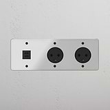 Triple USB 30W & 2x Danish Module Round - Clear Black