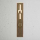 Harper T-Bar Long Plate Sprung Door Handle & Thumbturn Antique Brass Finish on White Background Front Facing