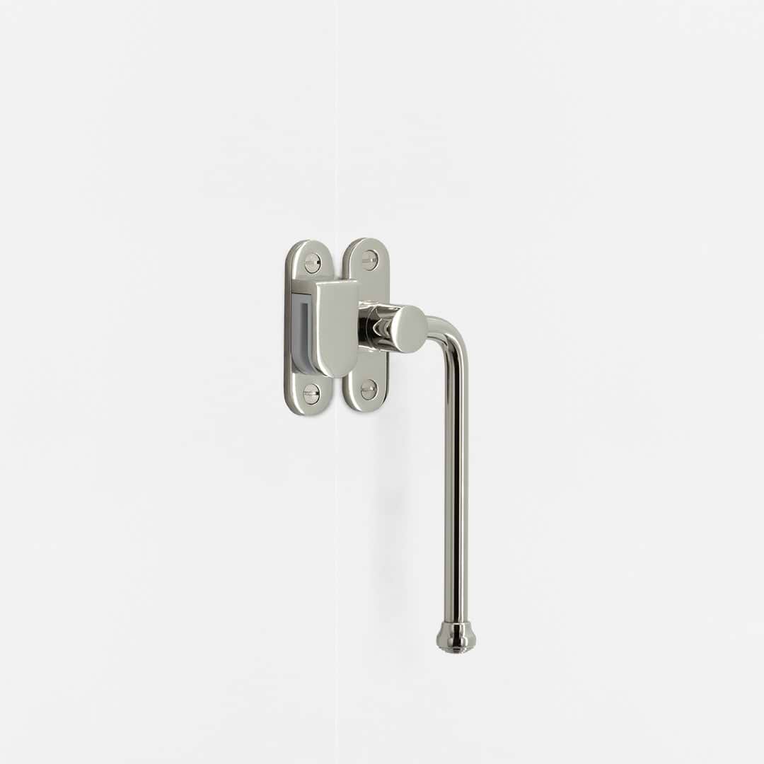 Right Southbank External Casement Window Handle Polished Nickel Finish on White Background  