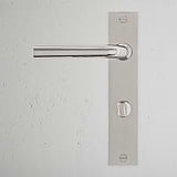 Apsley Long Plate Sprung Door Handle & Thumbturn Polished Nickel Finish on White Background right Facing Front View