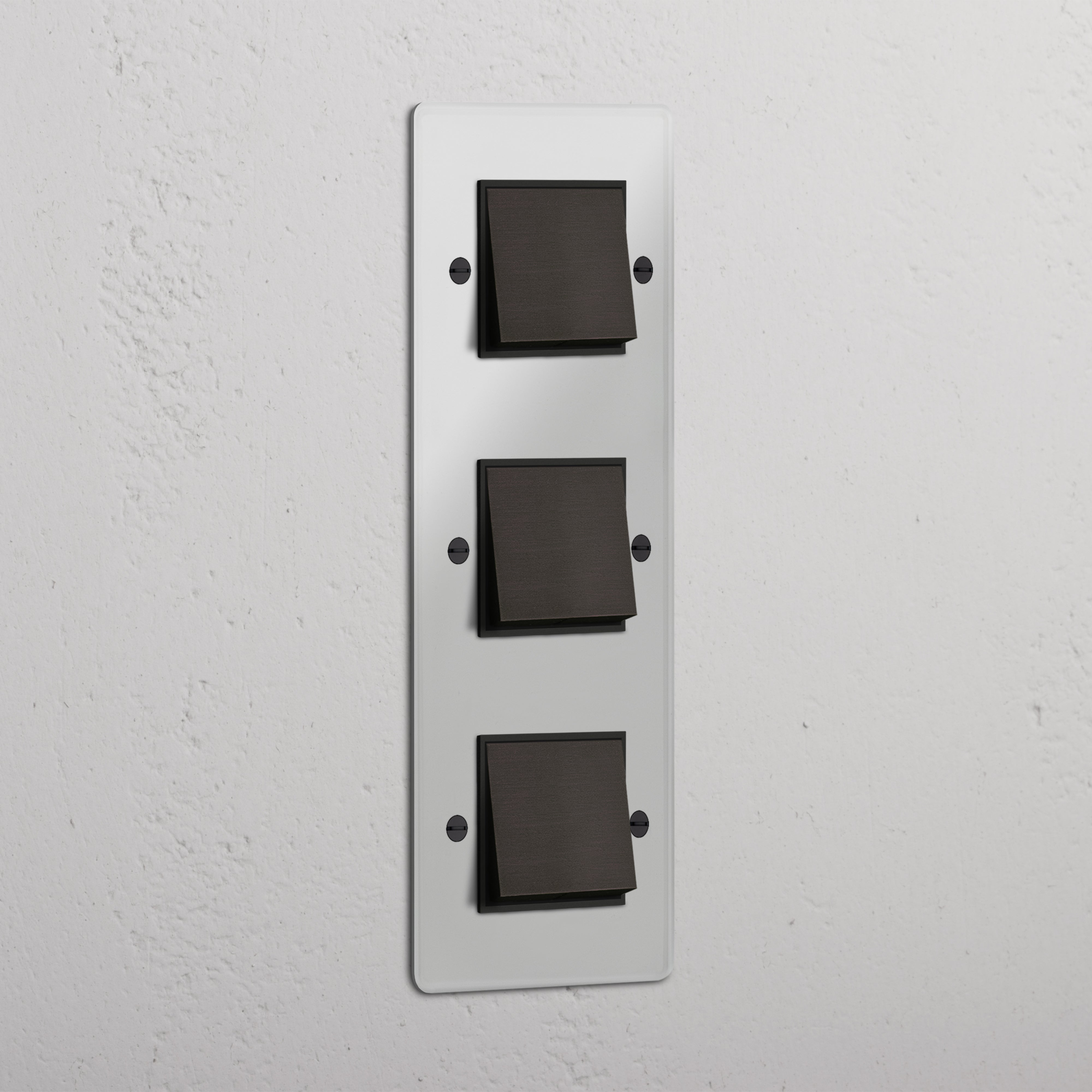 Vertical Triple Rocker Switch in Clear Bronze Black - Efficient Lighting Control Tool