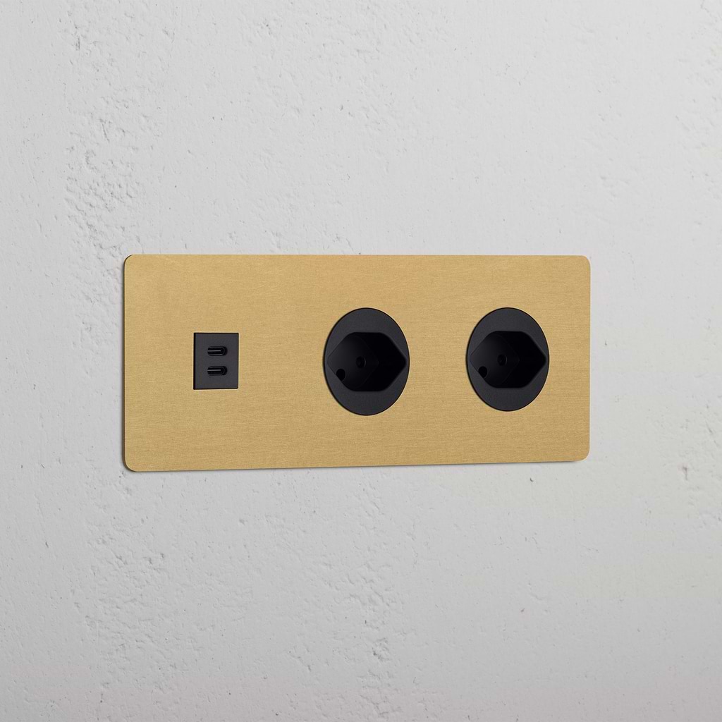 Triple USB 30W & 2x Swiss Module - Antique Brass Black