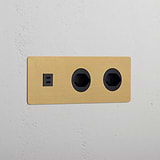 Triple USB 30W & 2x Swiss Module - Antique Brass Black