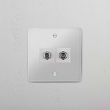 Superior TV Reception Accessory: Clear White Dual Satellite Module on White Background