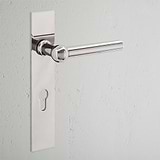 Harper Long Plate Sprung Door Handle & Euro Lock Polished Nickel Finish on White Background