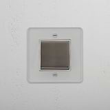 Refined Single Rocker Switch in Clear Polished Nickel White - Efficient Lighting Control on White Background