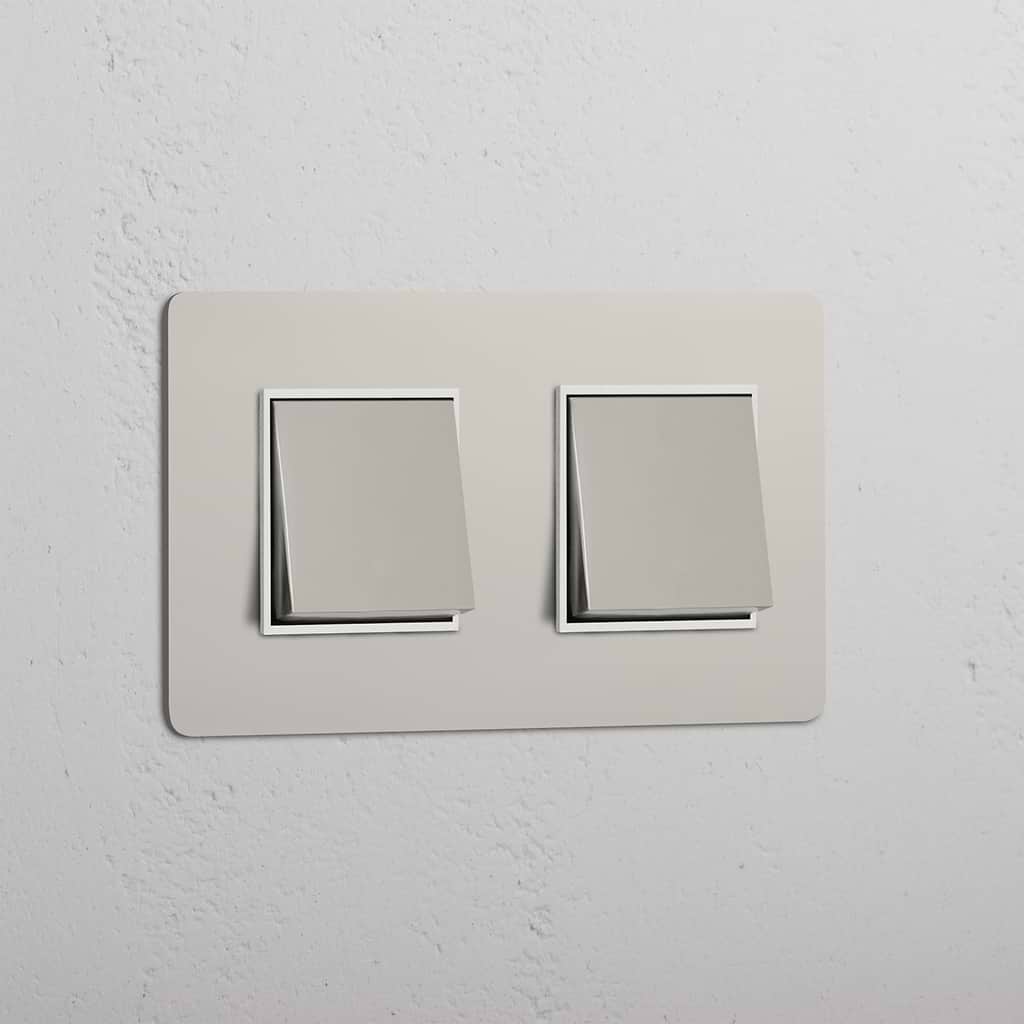Dual Light Control Switch: Polished Nickel White Double 2x Rocker Switch