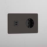 Double USB 30W & Schuko Module - Bronze Black