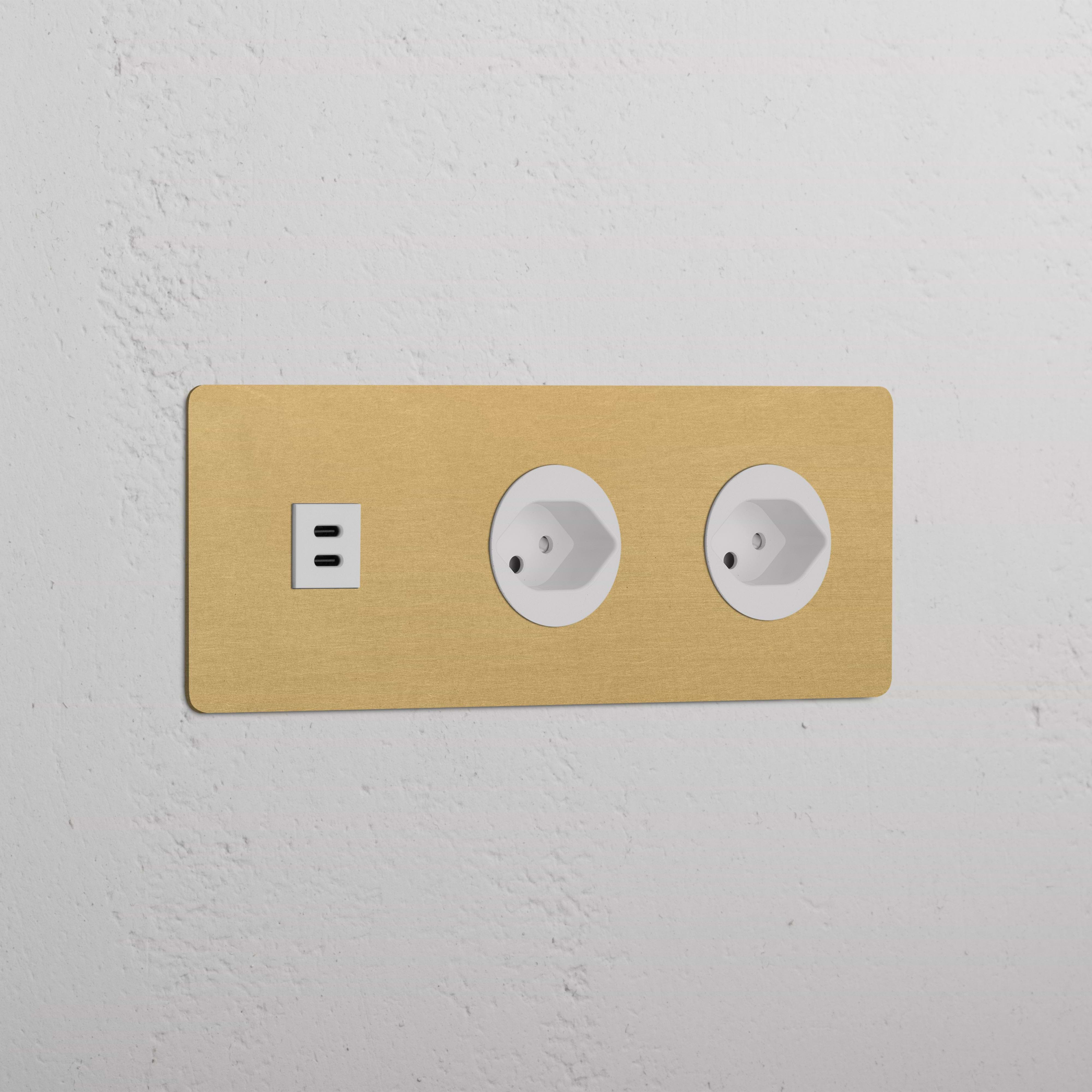 Triple USB 30W & 2x Swiss Module Round - Antique Brass White