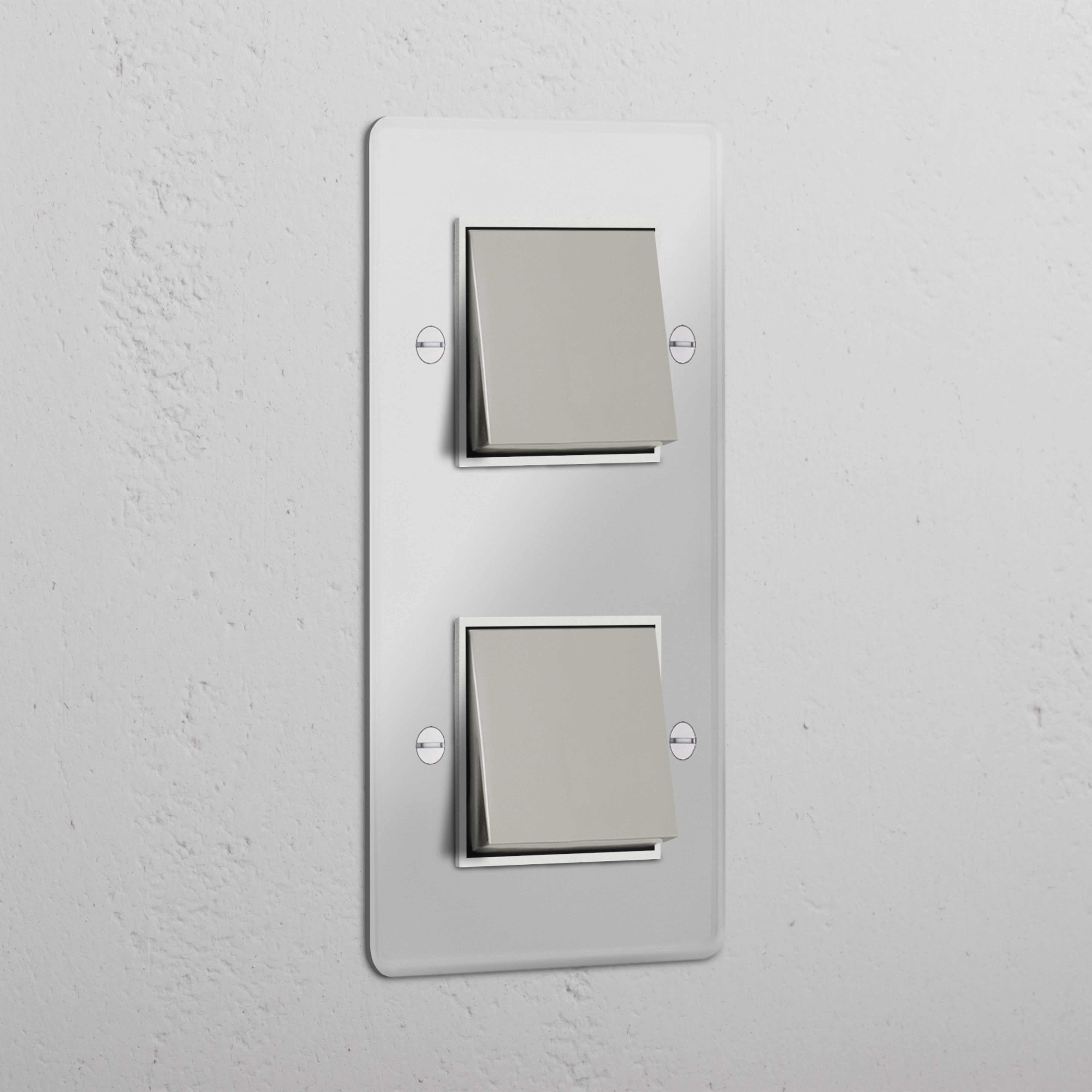 Vertical Double Rocker Switch in Clear Polished Nickel White - Efficient Lighting Solution