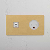 Double USB 30W & Danish Module - Antique Brass White