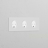 White 'Triple 3x Danish Type K' round power module. Paintable design for seamless integration into walls.
