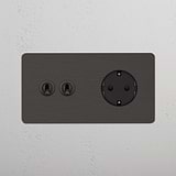 Double 2x Toggle & Schuko Module Round - Bronze Black 