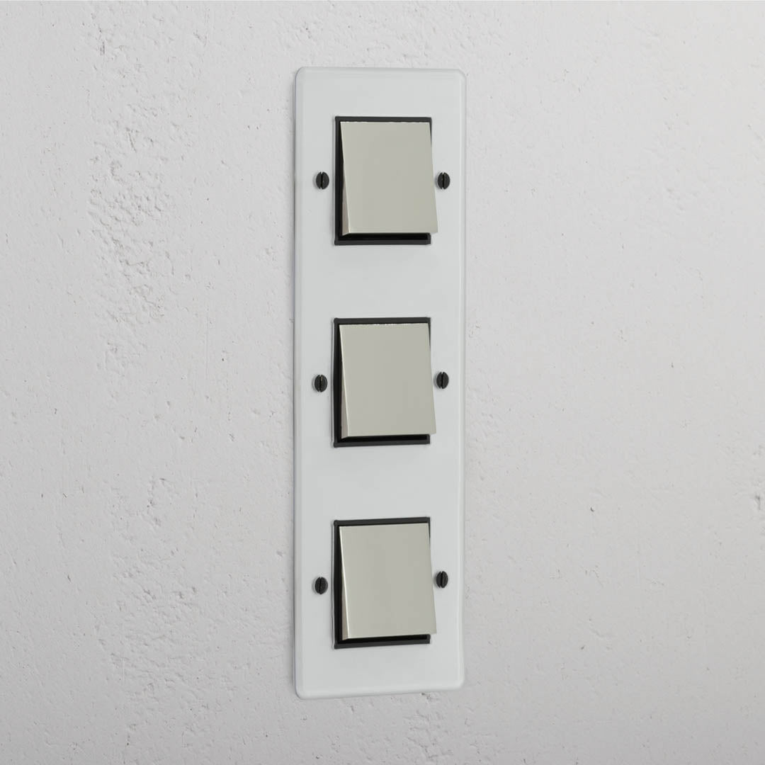 Vertical Triple Rocker Switch in Clear Polished Nickel Black - Functional Lighting Solution