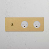 Triple Toggle & 2x Danish Module Round - Antique Brass White
