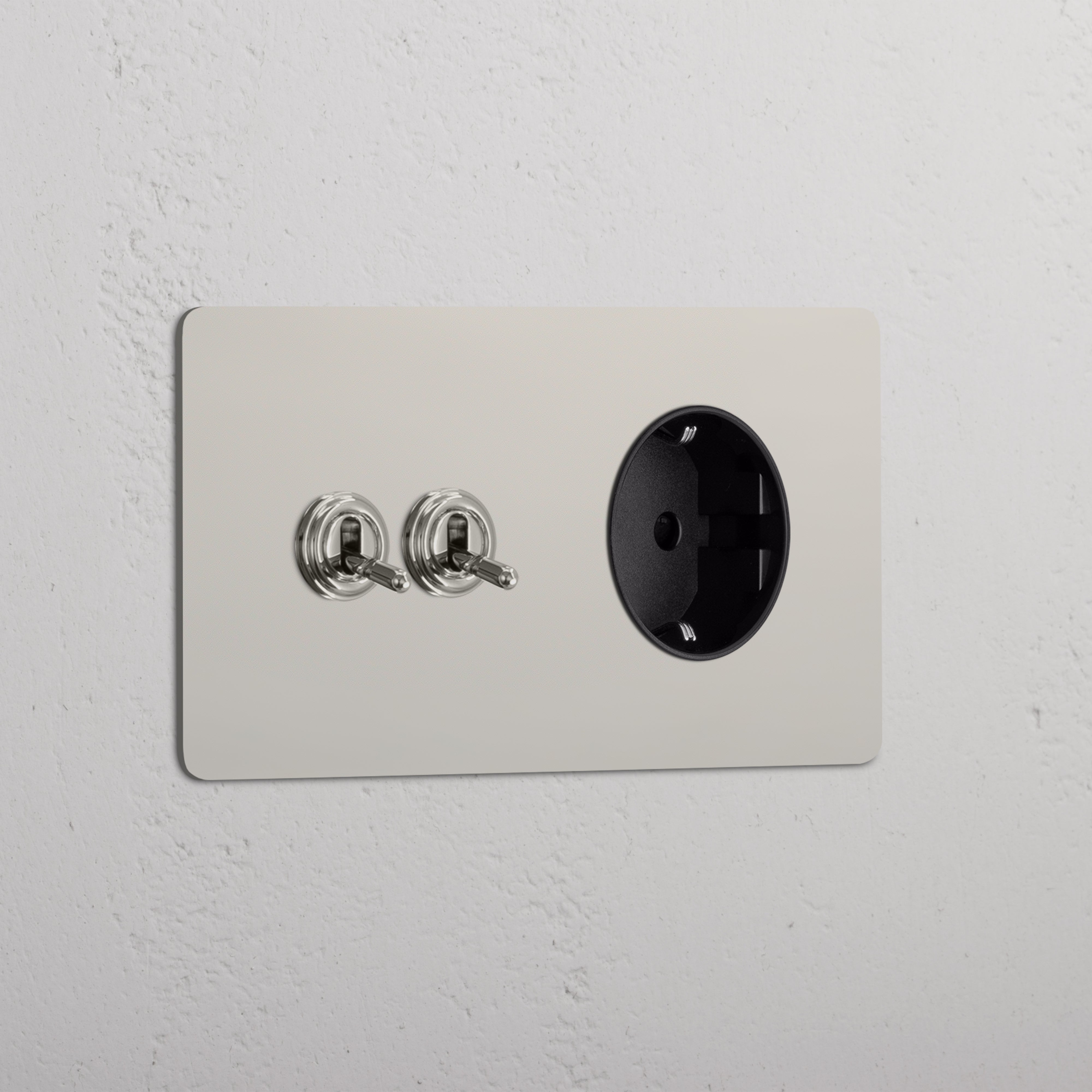 Double 2x Toggle & Schuko Module Round - Polished Nickel Black 