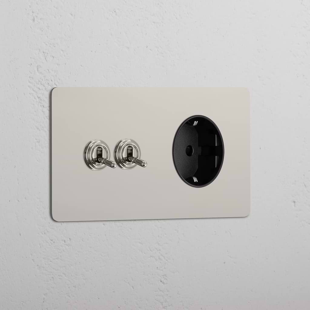 Double 2x Toggle & Schuko Module Round - Polished Nickel Black 