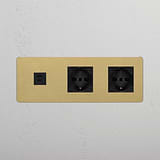 Triple USB 30W & 2x Schuko/Bipasso Module - Antique Brass Black