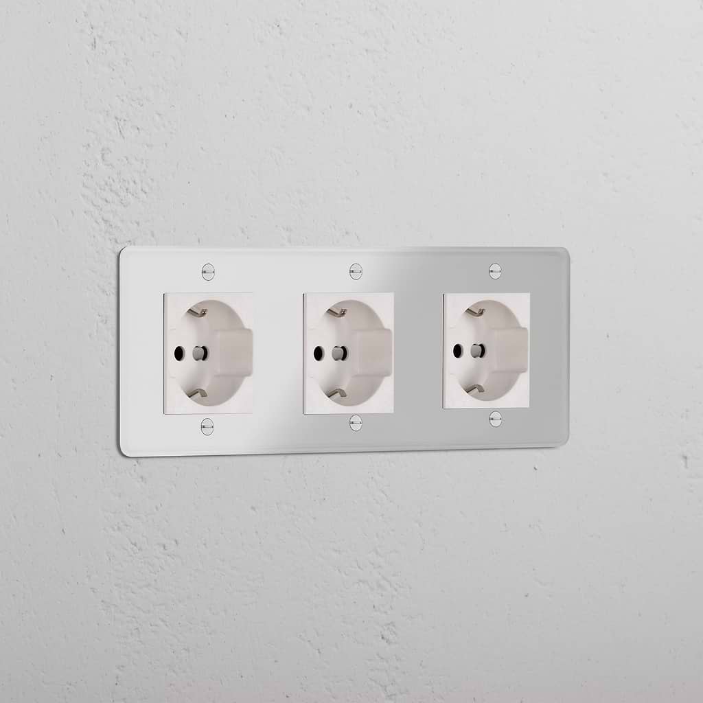 Triple 3x Schuko/Bipasso Module - Clear White
