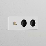 Triple Sockets & Modules with paintable antique brass black switch and two French/Belgian Type E power modules.