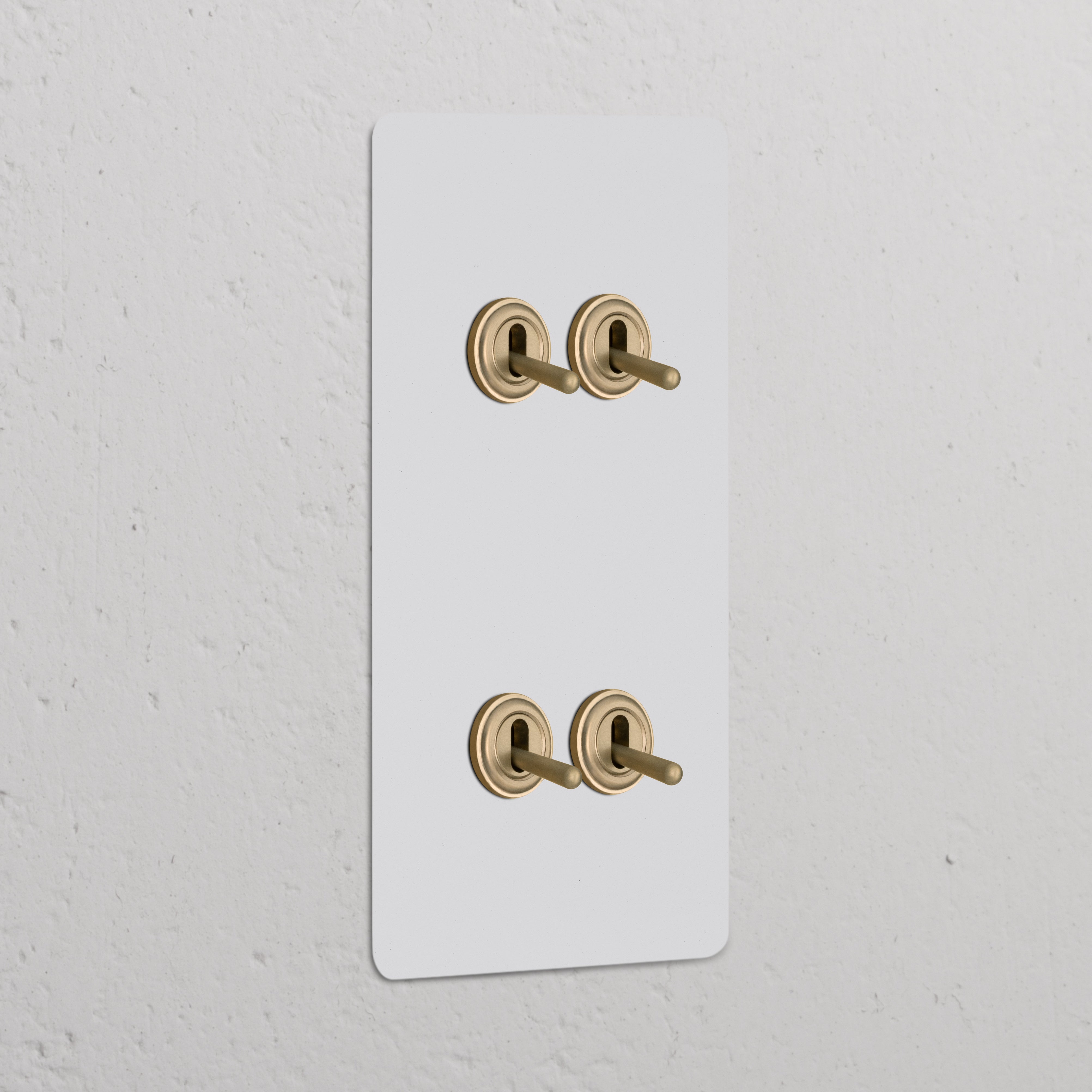 Double 4x vertical toggle switch in paintable antique brass, perfect for classic decor and versatile functionality.