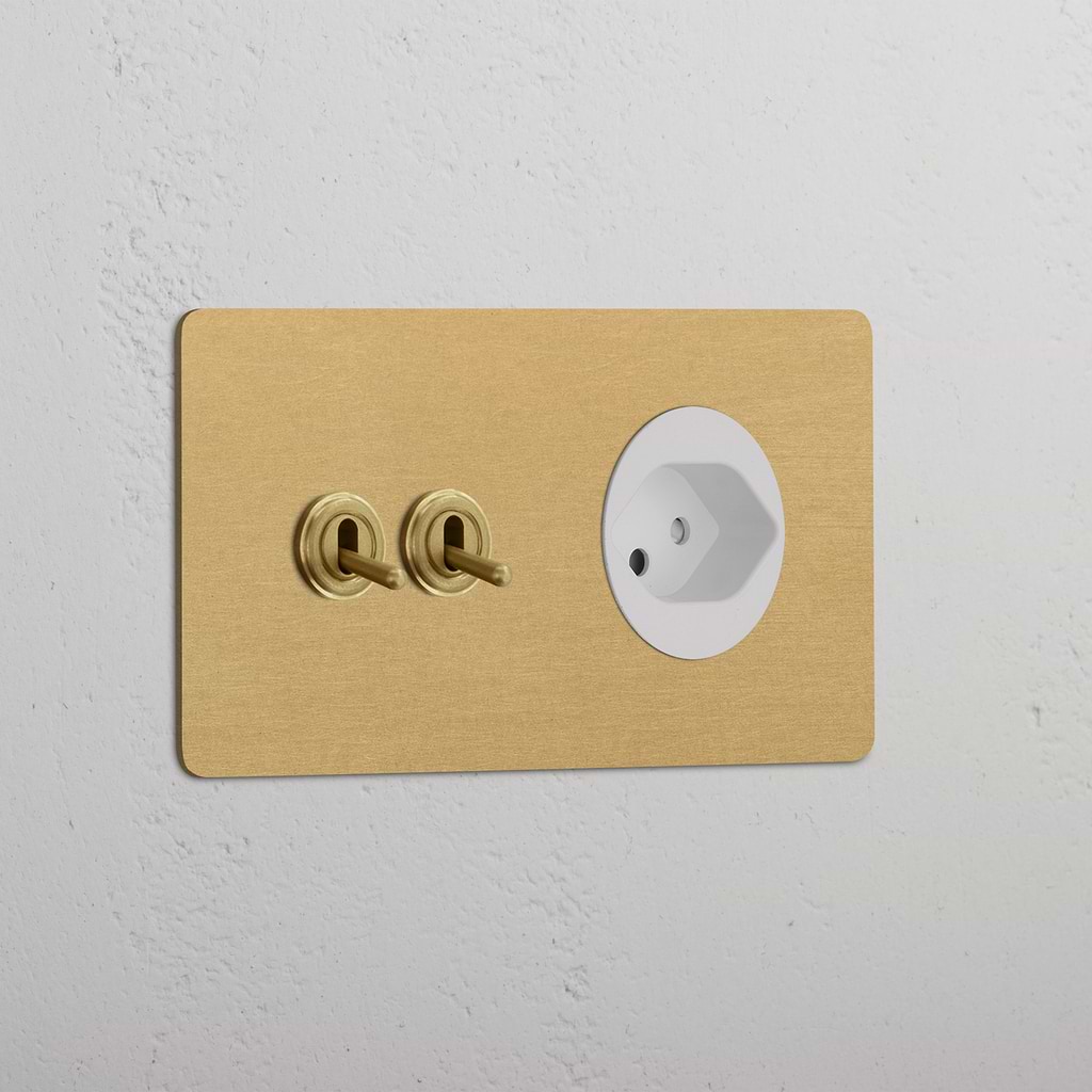 Double 2x Toggle & Swiss Module Round - Antique Brass White  