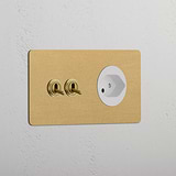 Double 2x Toggle & Swiss Module Round - Antique Brass White  