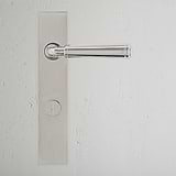 Digby Long Plate Sprung Door Handle & Thumbturn Polished Nickel Finish on White Background Front Facing