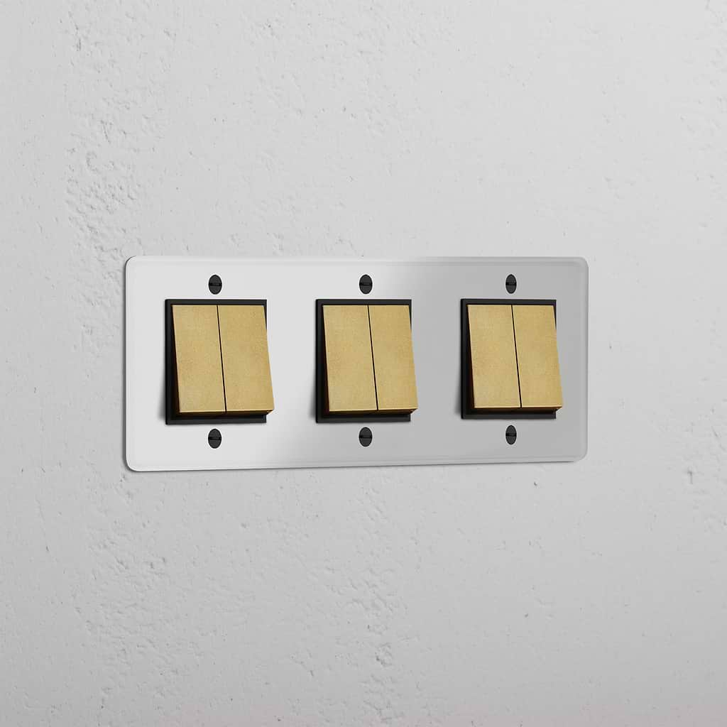 Triple Rocker Switch in Clear Antique Brass Black with 6 Positions - Comprehensive Light Control Tool