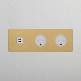 Triple USB 30W & 2x Danish Module Round - Antique Brass White