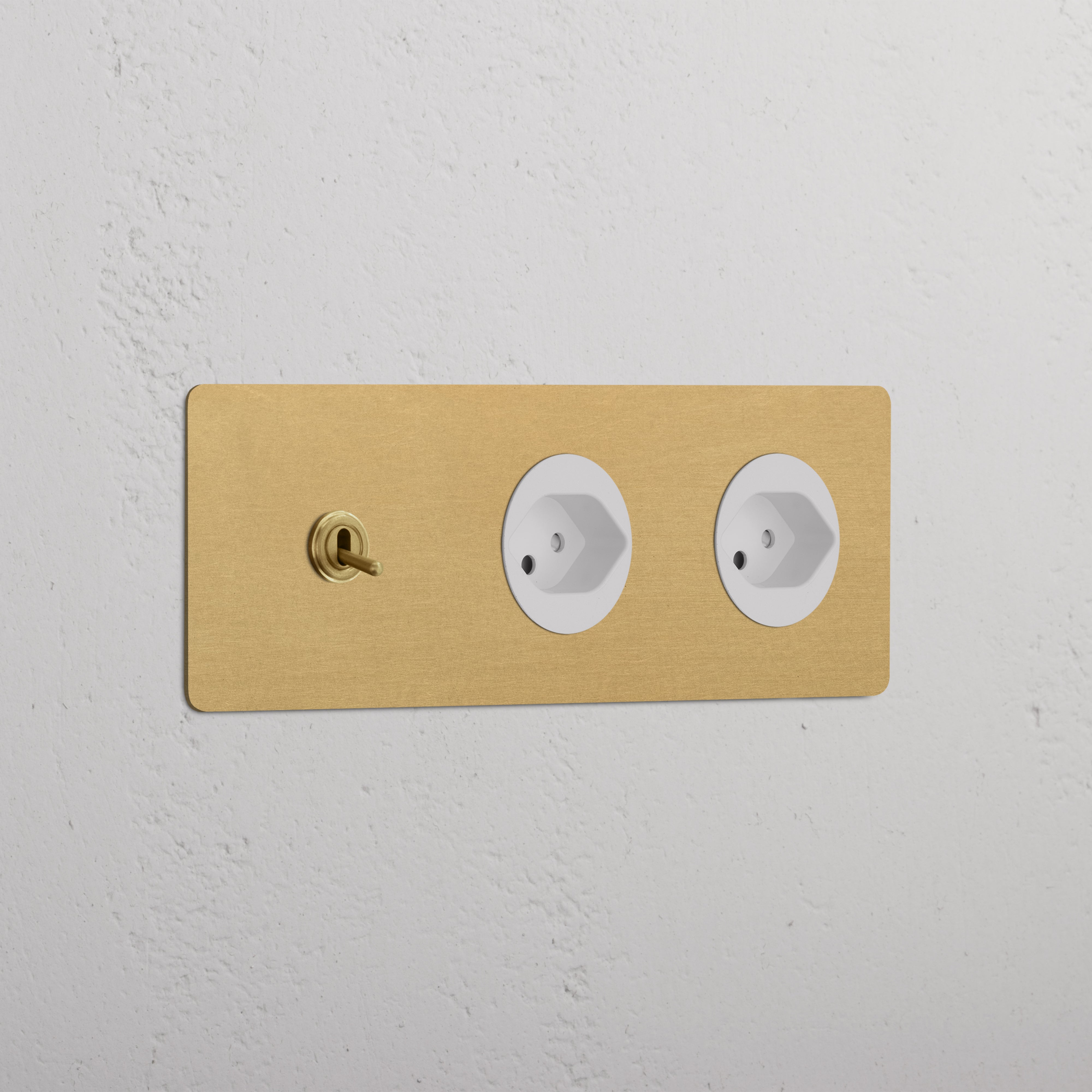 Triple Toggle & 2x Swiss Module Round - Antique Brass White