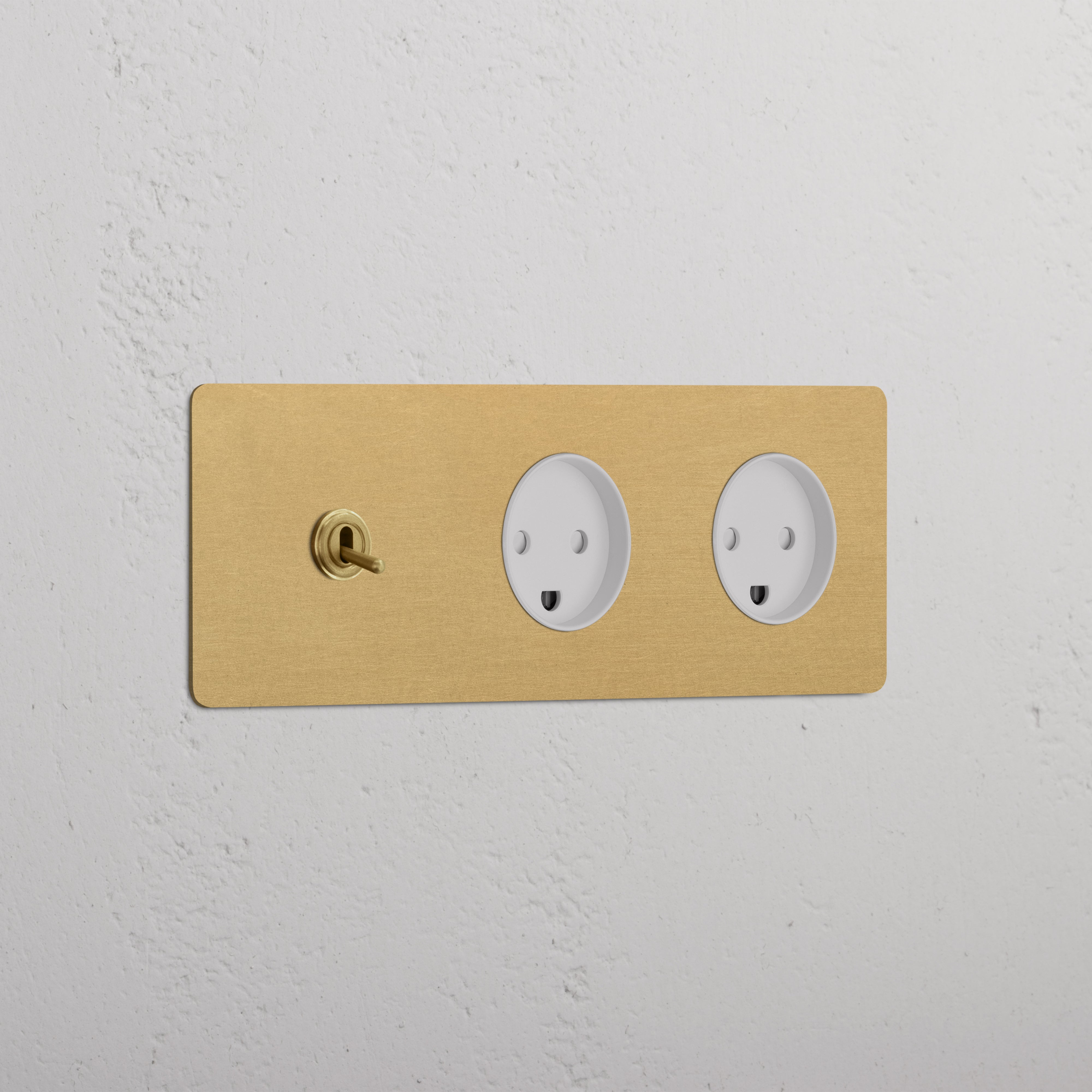 Triple Toggle & 2x Danish Module Round - Antique Brass White