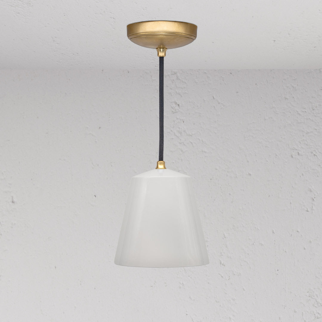 Richmond Medium Pendant Light Fine Porcelain Antique Brass Finish on White Background