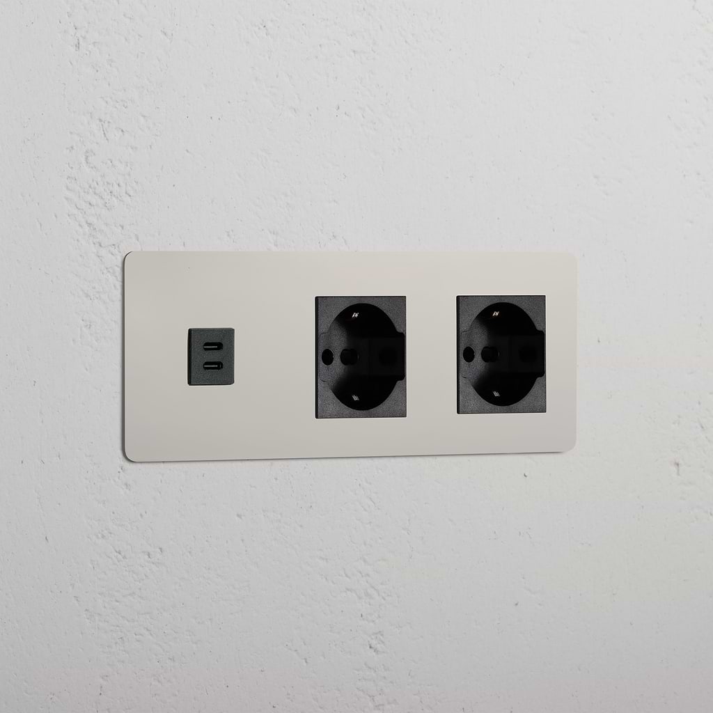 Triple USB 30W & 2x Schuko/Bipasso Module - Polished Nickel Black