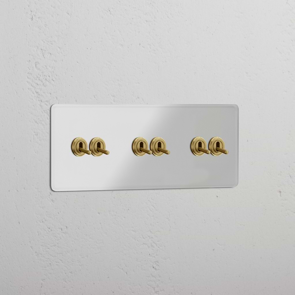 Triple Toggle Switch in Clear Antique Brass with 6 Levers - High-quality Lighting Accessory