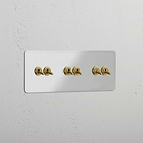 Triple Toggle Switch in Clear Antique Brass with 6 Levers - High-quality Lighting Accessory
